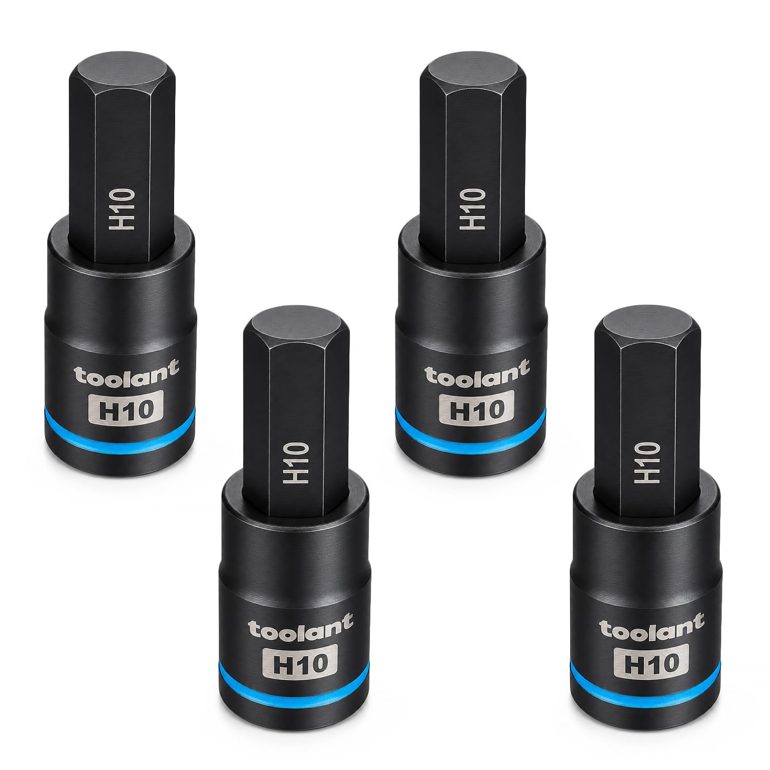 toolant Hex H10 Impact Bit Socket Set 4pcs, 3/8" S2 Steel Air Drive Star Sockets, Long High Impact Bits, Professional Mechanic & Automotive Repair Socket Set
