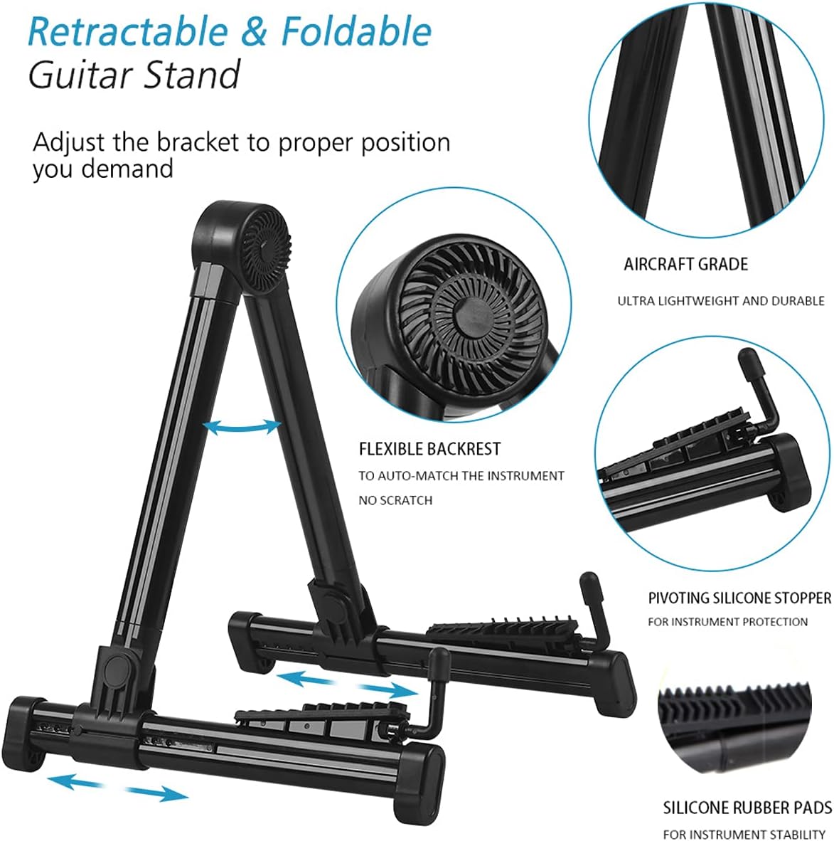Guitar Stands Floor Guitar Stand Folding a Frame Stand Universal Portable Guitar Stand Foldable Guitar Stand Acoustic and Electric Adjustable Bass Banjo Ukulele Violin Stand Single Guitar Support - Image 4