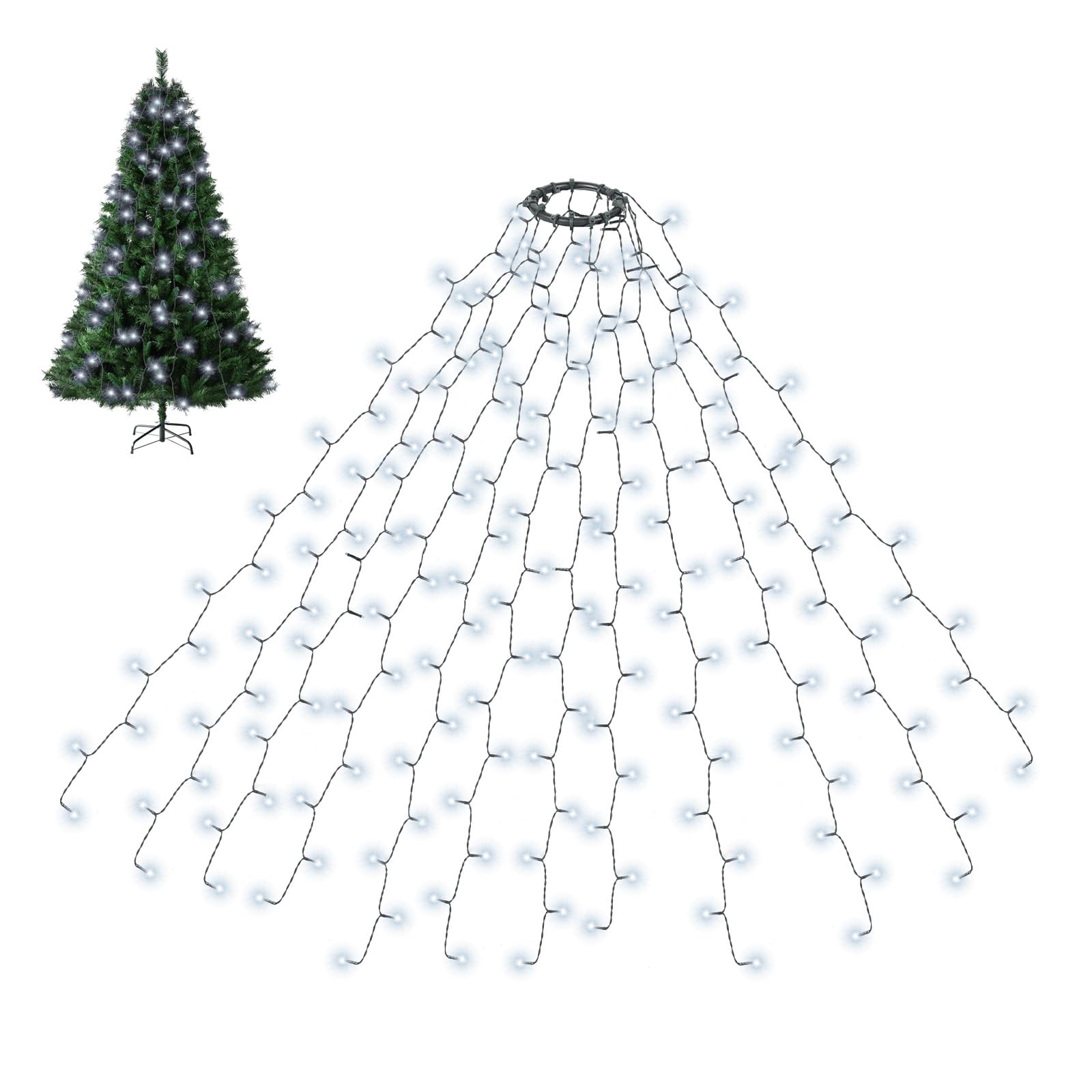 SALCAR Christmas Tree Lights, 2m x 8 Strands 280 LED Fairy Lights for 6-8ft Christmas Tree, Easy to Install, Indoor & Outdoor Decoration, 8 Modes, (Remote Cold White, 2m)