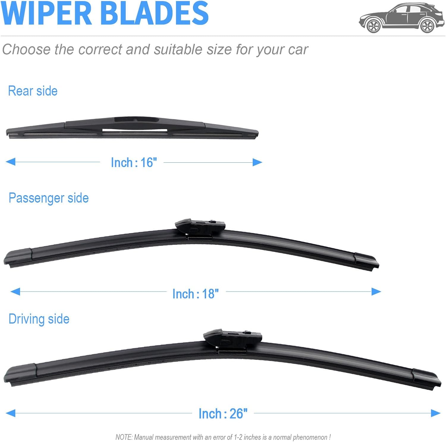 Gavimnal® 26"+18"+16" Silicone Wiper Blades Replacement For Subaru Outback Legacy 2020-2025,All-Season Front Rear Windshield Wiper Blades(Set of 3)