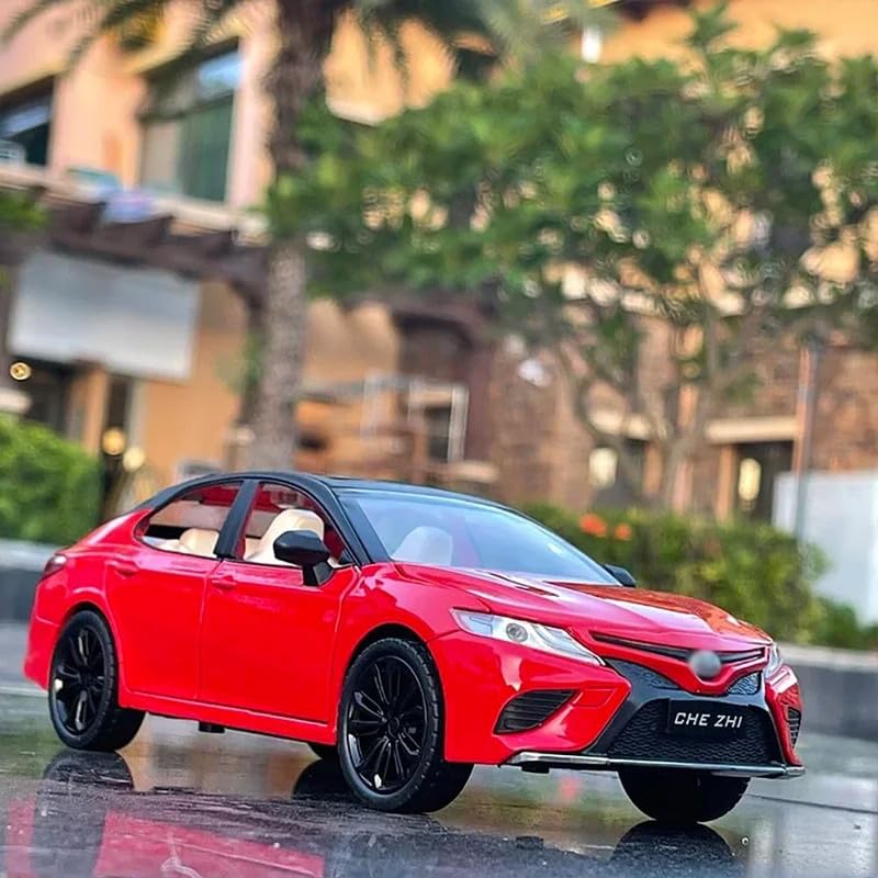 Image of Kids Model 1:24 Toyot Camry Die Cast Metal Car Pull Back Action Opening Doors with Realistic Engine Sound Lights Toy Car Gift for Boys - Red