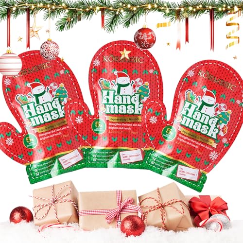 3 Paia Maschera Mani Natale, Maschere Per Le Mani Idratanti Esfolianti, Guanti Idratanti Profondi, Nutre E Idratazione, Per Della Pelle Ruvida, Donne E Uomini