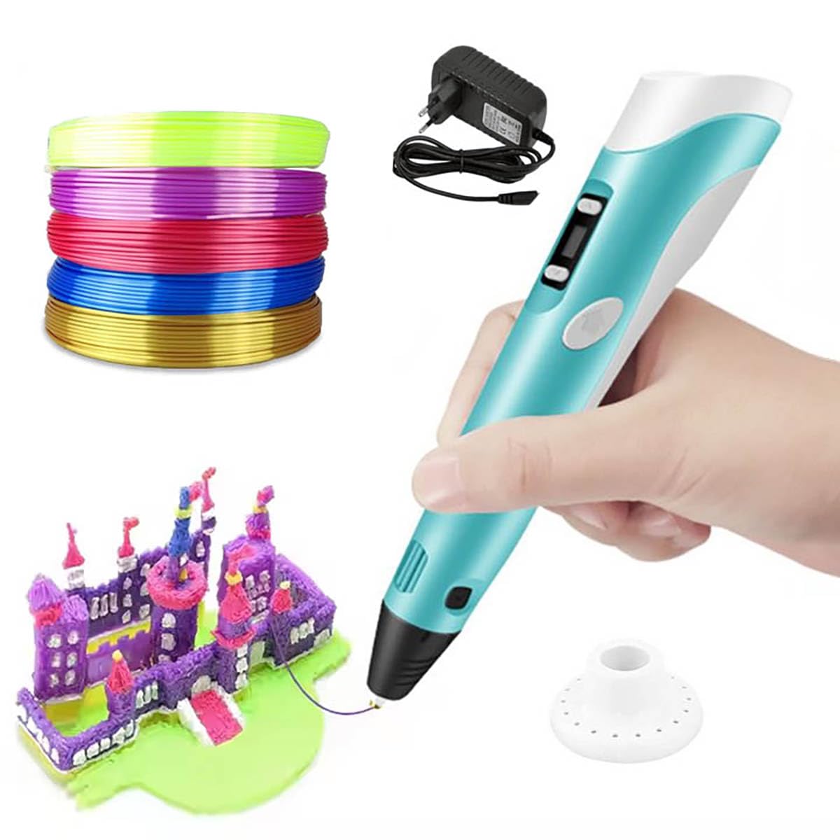 Mummy Please【with Adaptor】| 3D Printing Pen with LCD Display【10 Metre Each 3 Filaments Extra】【Pack of 1】 (3D Pen Adaptor with 10 Metre Each Filaments Extra)-picture-27