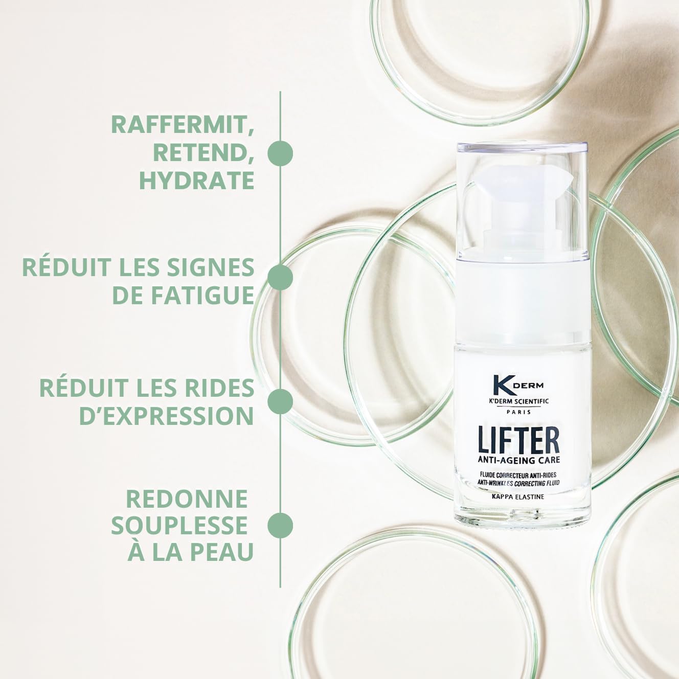 KDERM - Lifter Flüssigkeits-Concealer für die Augen – Anti-Aging-Pflege mit Bio-Peptiden von Kappa-Elastin – Pumpe-Flasche – 15 ml