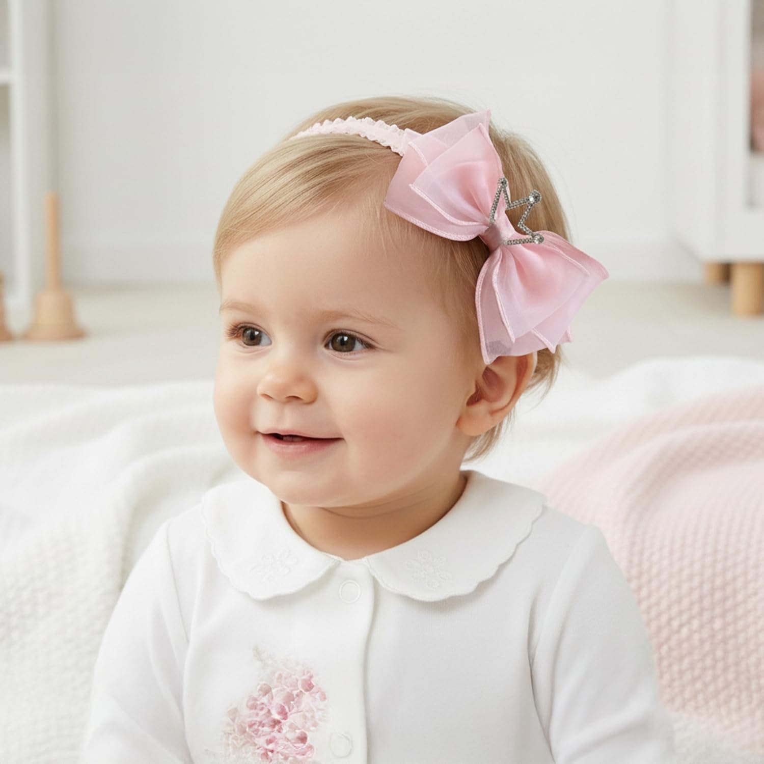 SYGA 3 Pcs Baby Girl Headband Soft Flower Bow Strechable Hairband Suitable For Newborns, Infants, Toddlers And Kids 0-3 Years(Color - 1001), Pink 1