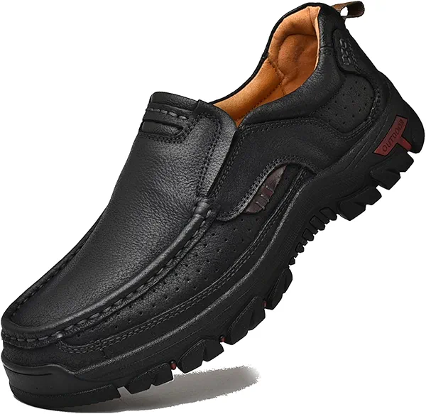 Venshine Mens Walking Shoes Leather Lightweight Breathable Casual Slip On Loafers