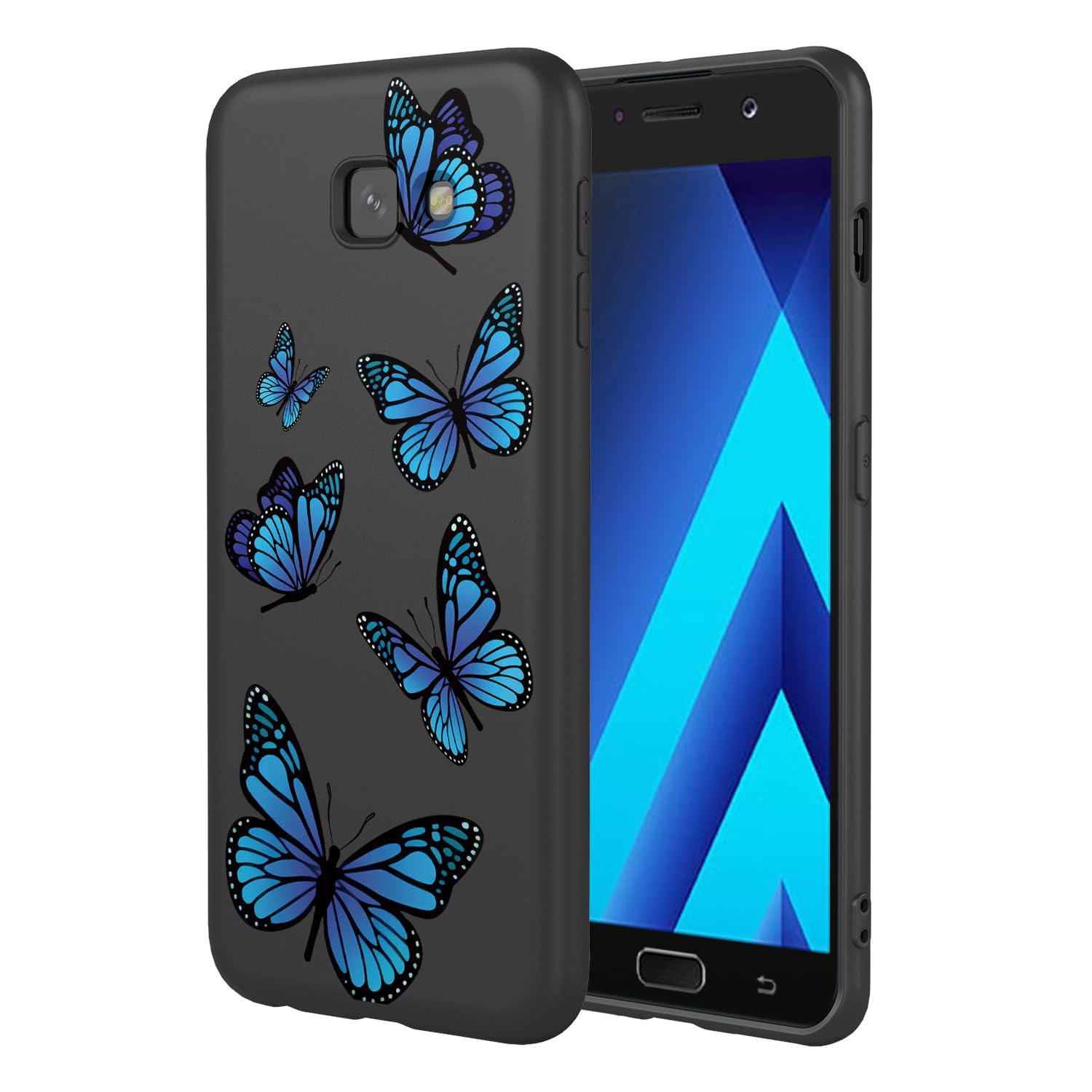 HTXWXJC Phone Case for Galaxy A7 2017 Case, Samsung A7 2017 SM-A720 Case Shockproof Flexible Bumper TPU Soft Case Butterfly Pattern Phone Cover for Samsung Galaxy A7 2017 Black Butterfly