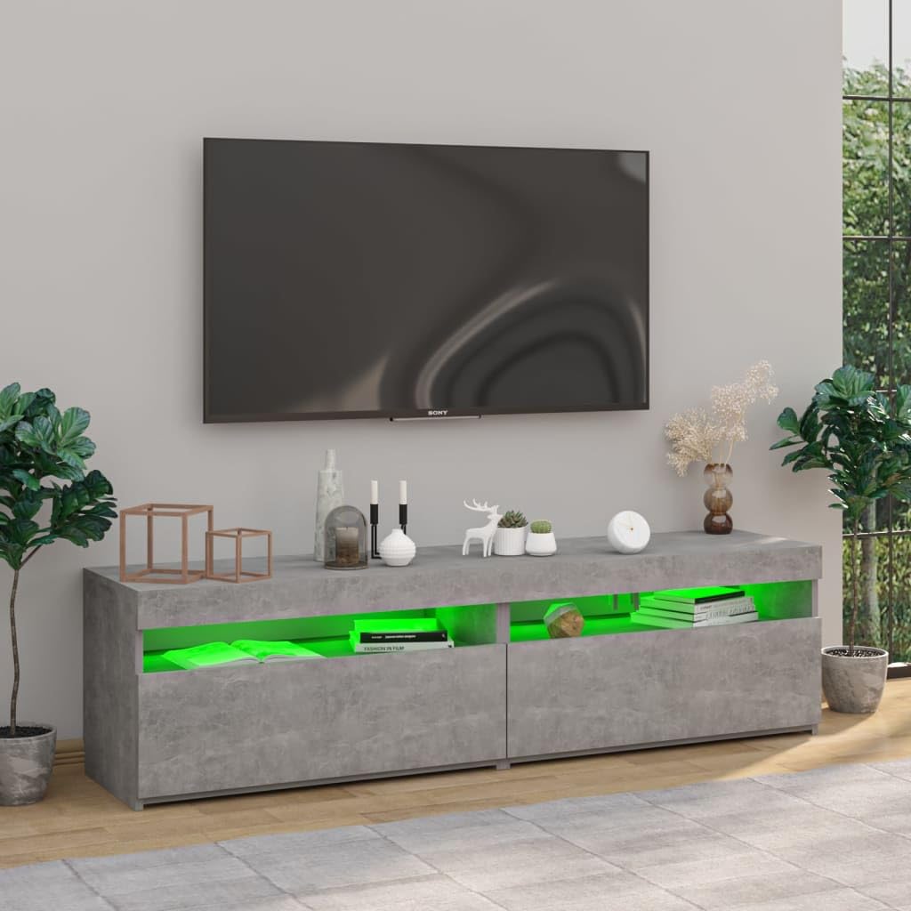 Muebles TV,Muebles de Salon,Muebles,Muebles de TV con Luces LED 2 Unidades Gris hormigón 75x35x40cmAdecuado para salón, Dormitorio