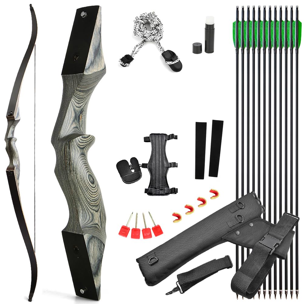 60 Pollici Tiro con L'Arco Takedown Arco Ricurvo e Frecce Set Adulti Arco da Caccia Riser in Legno Fatto a Mano 20-60lbs Archi Ricurvi