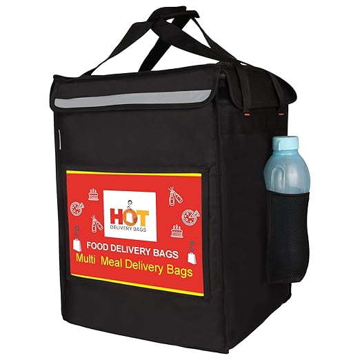 HOT DELIVERY BAGS Thermal Insulated Food Delivery Bag Hot and Cold Food Transport Bag for Online Camping Groceries Cake Bakery Restaurants Picnic Grocery Shopping(Black, 50 Liter, 15X15X20 Inch)