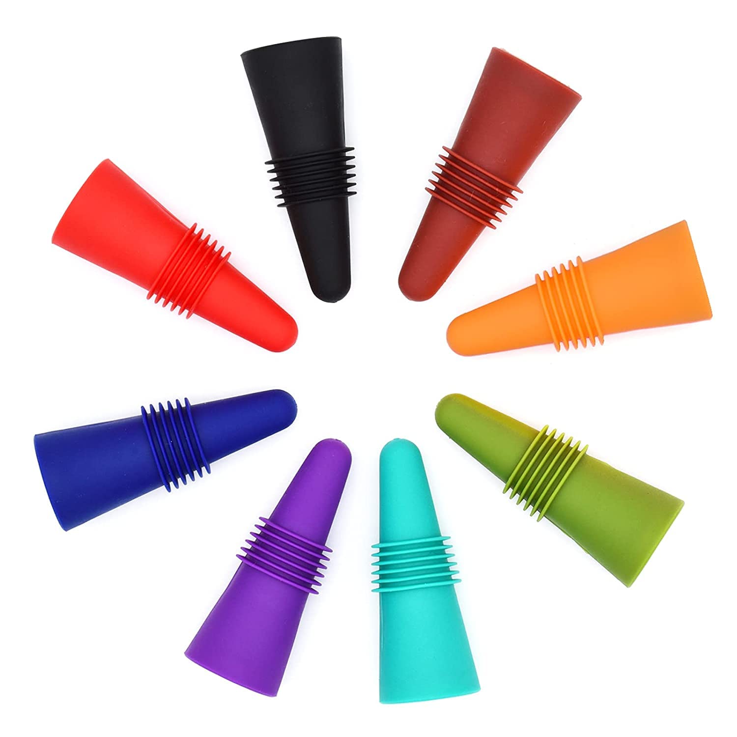 WOODTULA Silicone Wine Bottle Sealer - Wine Stopper Cork - Bottle Cover - Beverage Bottle Stoppers - Cap for Glass bolttle (8-pcs)
