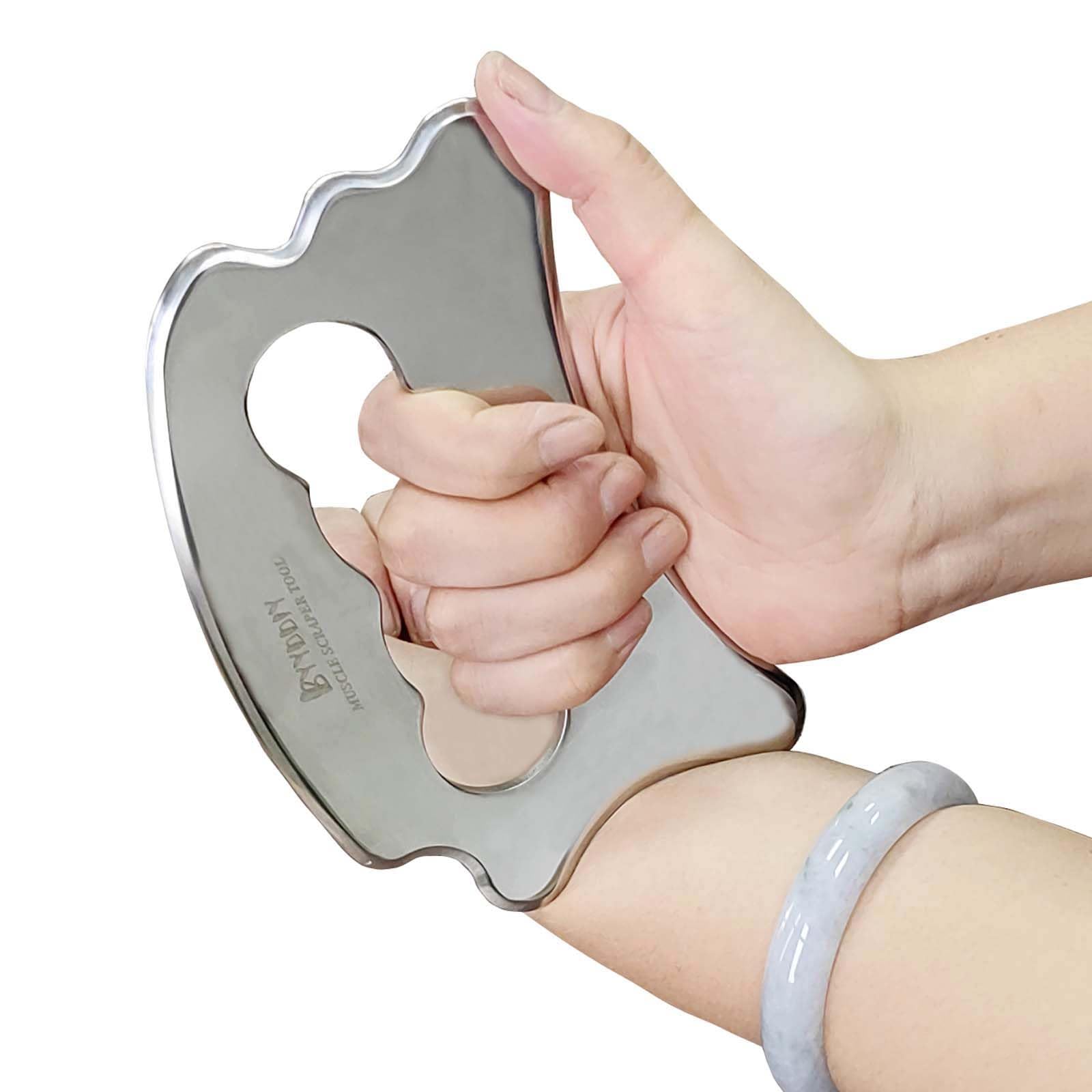 BYYDDIY Stainless Steel Massage Scraper Tool for Large Hands, Derma Edge Massage Tools,Gua Sha Scraping Tool for Physical Therapy,Muscle Scraper Tool (N)