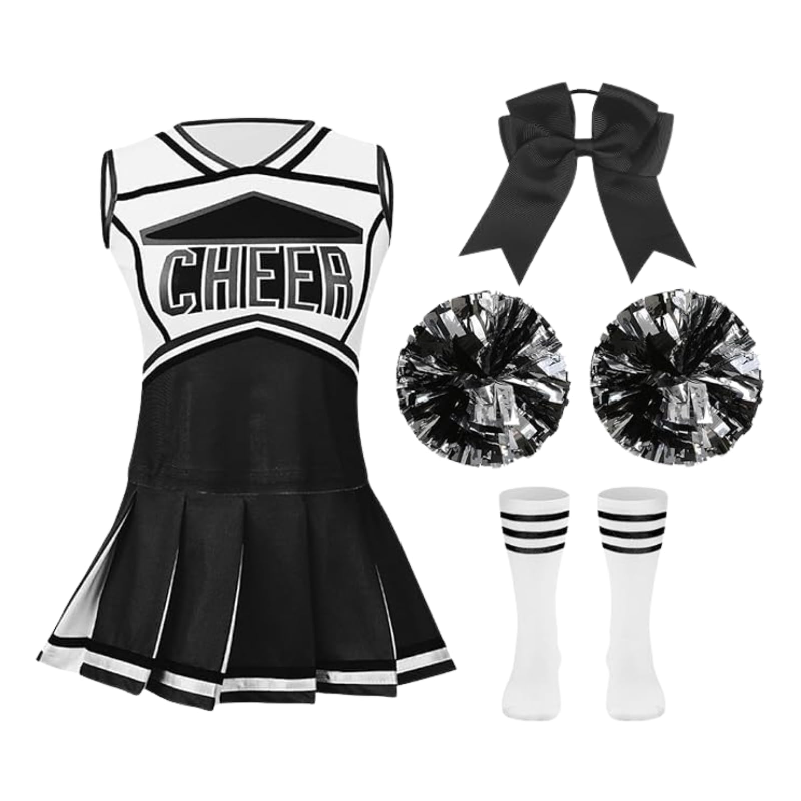 DELIVESS Cheerleader Costum for Girls Cheerleading Outfit Kids School Cheer Uniform 5 Pcs Set for Halloween Party Dress up 4-5 Years (120