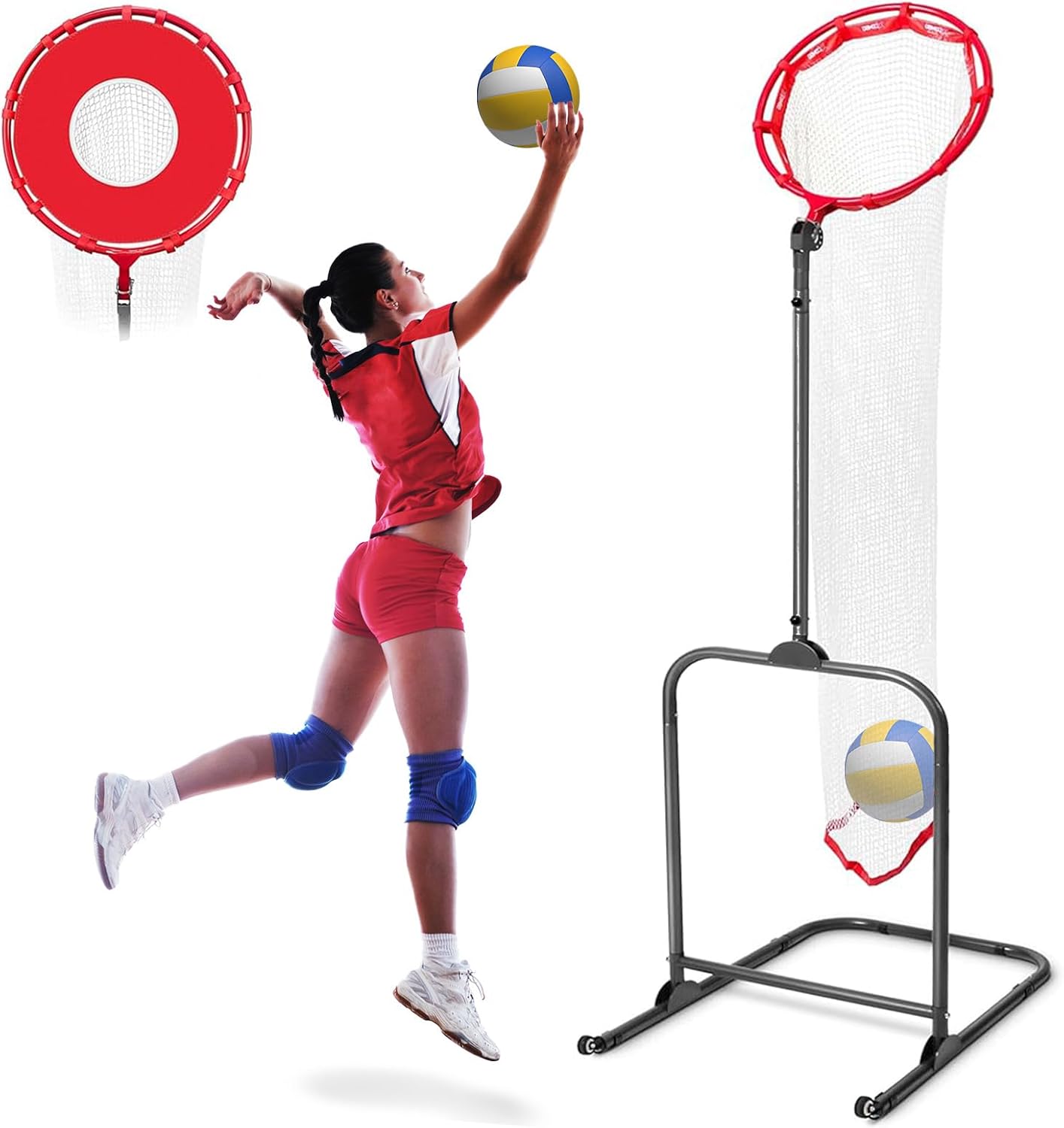volleyball setter training equipment setting trainer practice net,adjustable height and target netfor indoor and outdoor practice for serving, spiking, setting training equipment red