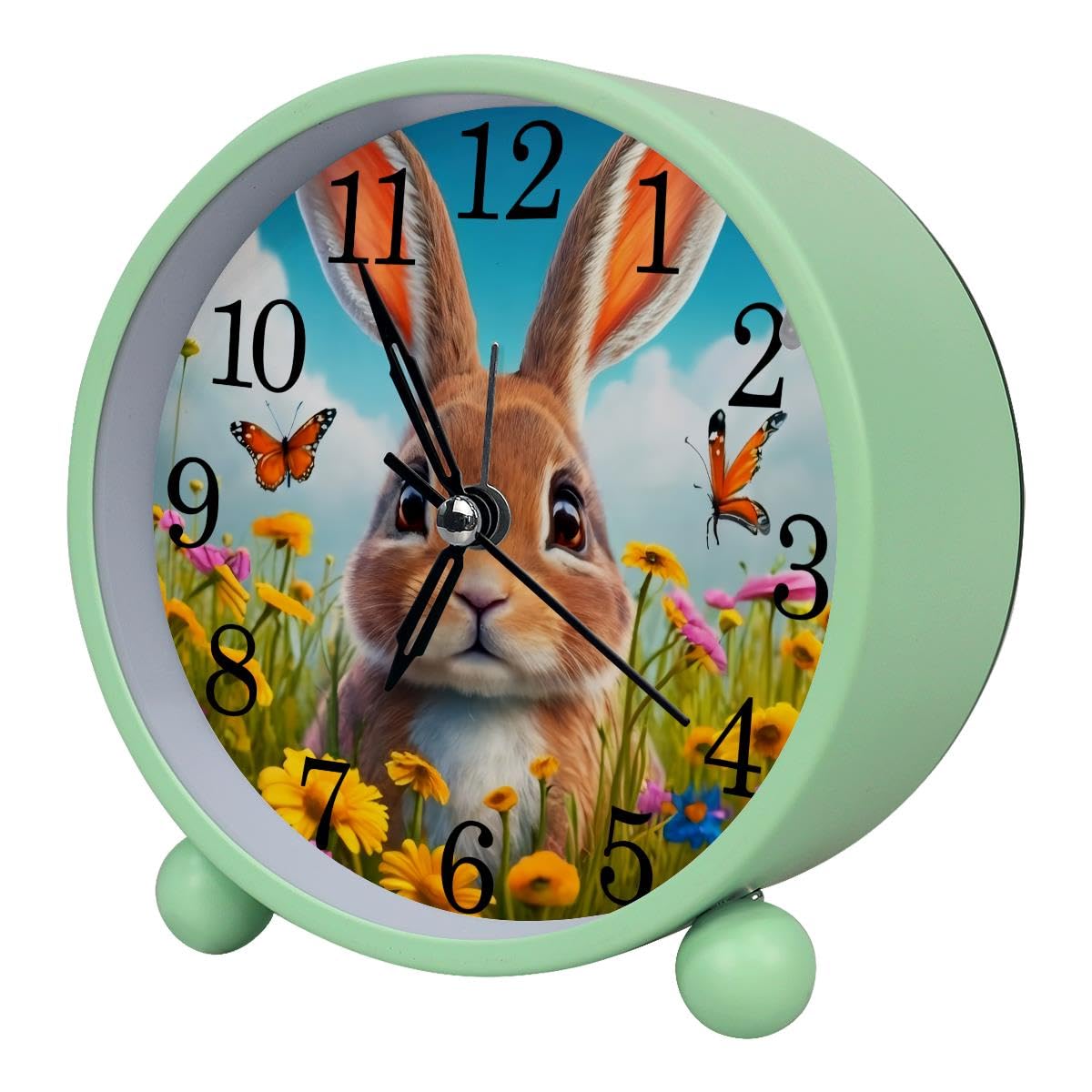Luoweisi Alarm Clock Rabbit and Butterfly Spring Flower, Silent Non-Ticking with Night Light