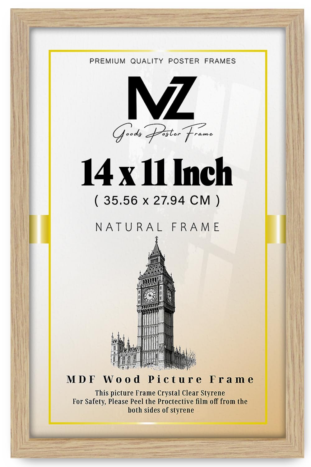 MZ GOODS | MDF Picture Frame (35.56 x 27.94 CM) 35.56 for Calligraphy Art, Diplomas & Portraits, Elegant MDF Build, Secure Hanging Hooks for Display [ Oak ] — image 1