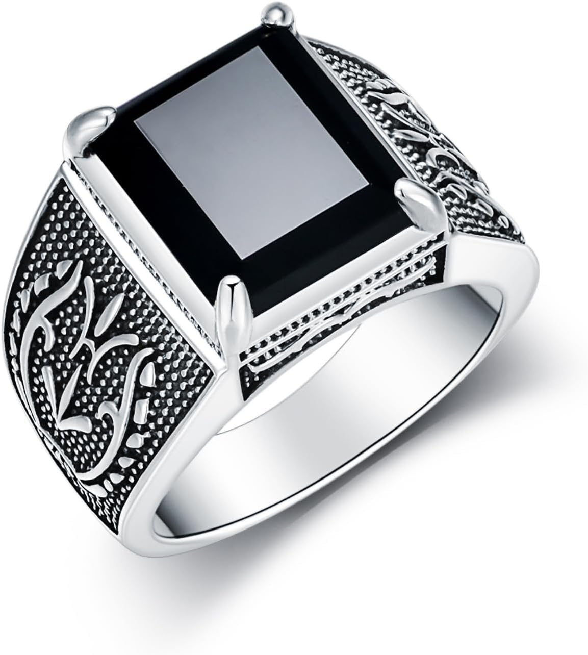 GDHKDDFL Gemstone rings, 6CT 10X12 MM Black Gemstone Ring 925 Sterling Silver Oxidized Handmade Punk Biker Onyx Men's