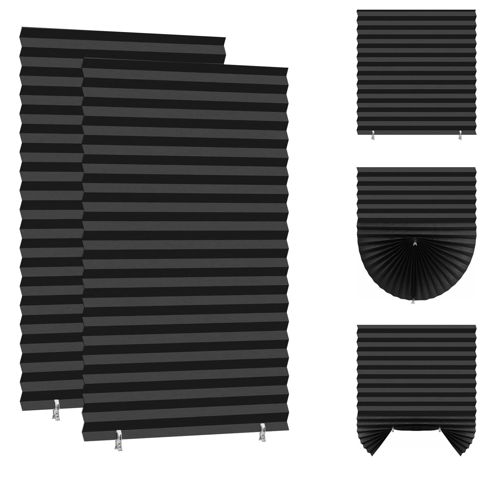 Temporary Blackout Blind Pleated Window Curtain (2, Black, 60W×150H)