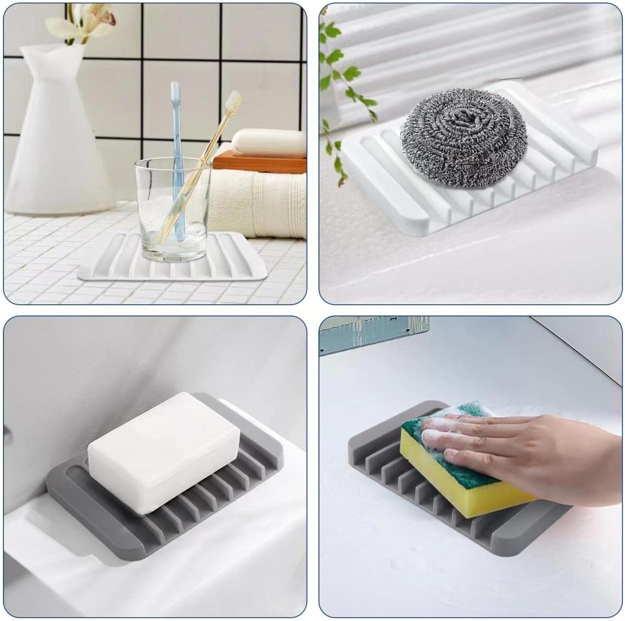 Baskety Self Draining Silicone Soap Dish Non-Slip Soap Holder & Tray for Bathroom, Kitchen & Sink (Assorted Colours, Pack of 3) 1