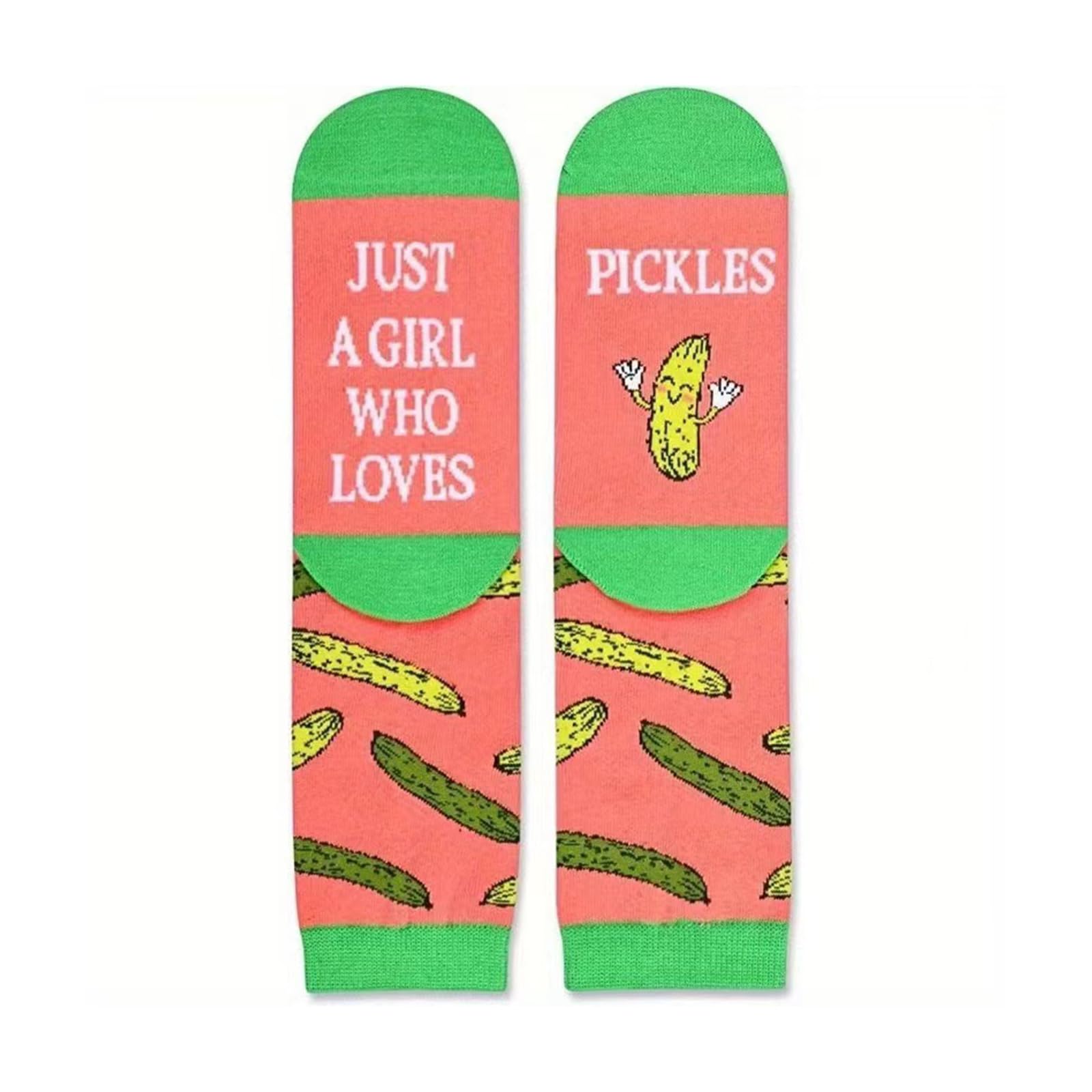 Storage Bag Funny Pickles Socks Creative Girl Who Love Pickles Letters Printed Cotton Middle Calf Socks Lover Women Middle Calf