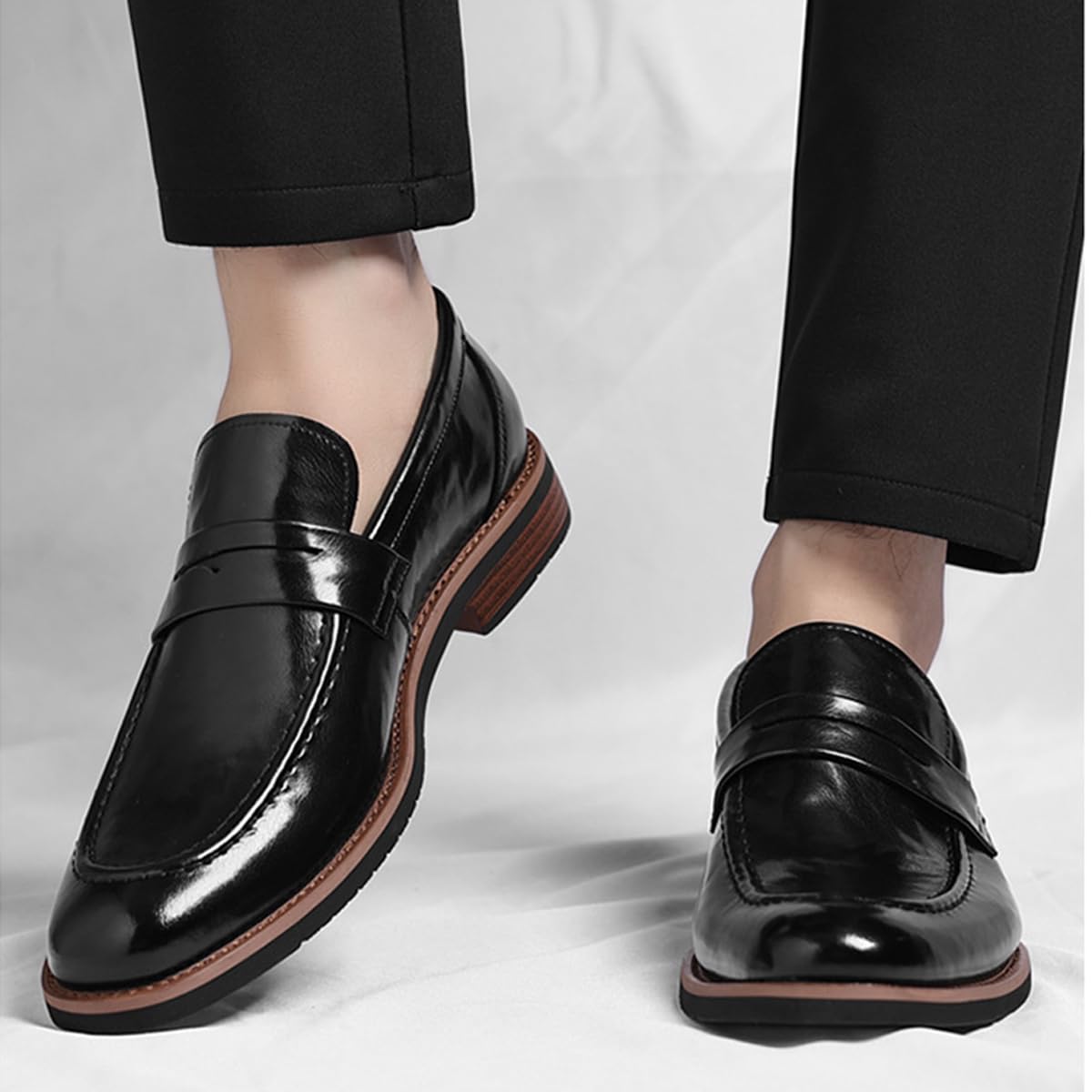 Mocasines para Hombre, Castellano de Piel sin Cordones, Zapatos de Traje Estrechoe per Vestir de Boda de Negocios