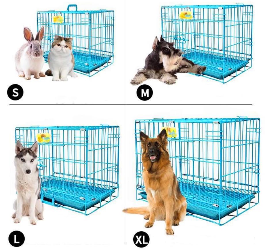 Image of Berlin's Small Puppy Dog Cage, Foldable Portable Crate, Double Door with Latches, Removable Tray,(18x14x12inches) (Sky Blue, 18 Inch)