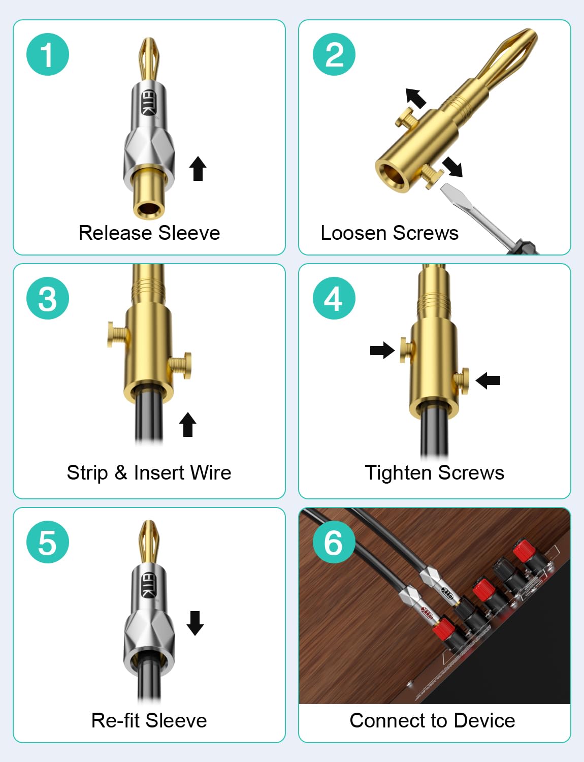 EMK Speaker Banana Plugs Closed Screw 24K Gold Plated Banan Plug Connectors for Speaker Wire, Wall Plate, Home Theater, Receiver Audio/Video, Amplifiers (10 sztuk)