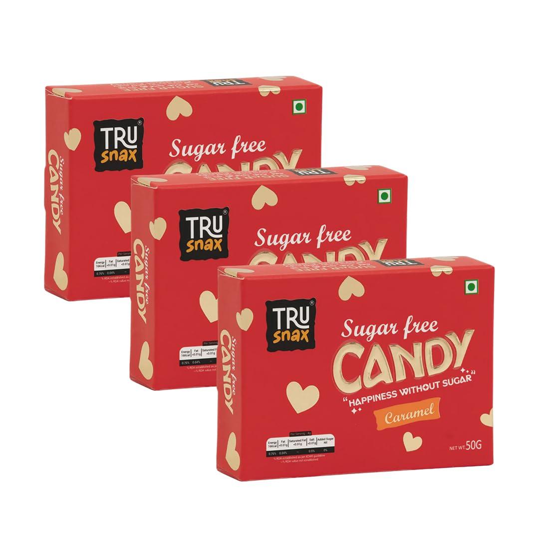 TruSnax SugarFree Hard Candies | Caramel Flavour Candy | Diabetic and Keto Friendly Toffee | No Added Sugar | 150g(50 * 3)