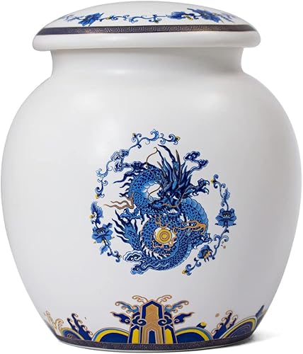 Dahlia Bote de té de porcelana blanca para té suelto, organizador de té hermético Jingdezhen, dragón 11.0 fl oz