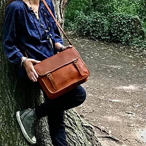 Rustic Town Leather Messenger Bag For Men Women - Full Grain Leather Laptop Satchel Office Crossbody Shoulder Bag (15 Inch, Brown) #TOP1