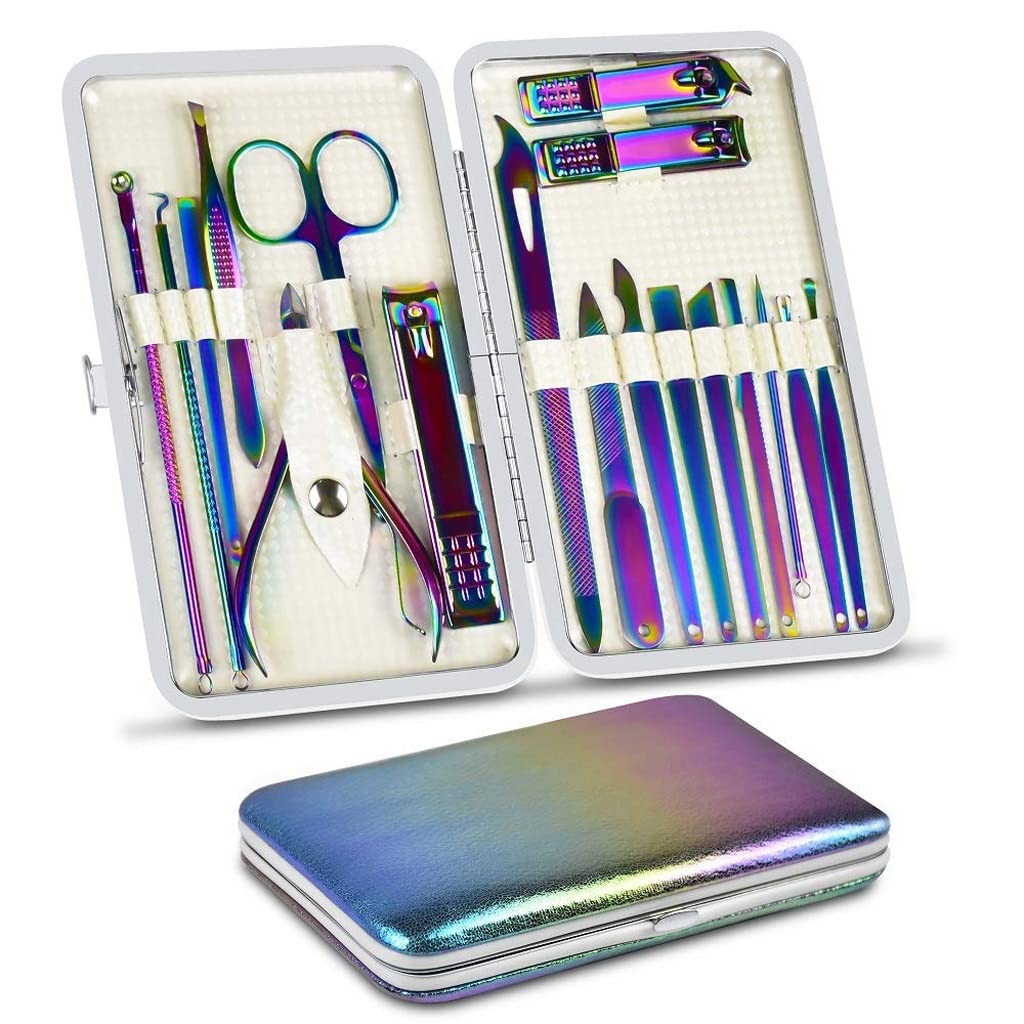 Maniküre Kit Pediküre Pflege Werkzeuge Set, 18 Stück Nagelknipser Nagelfeile Inklusive Ledertasche für Reisen und Zuhause