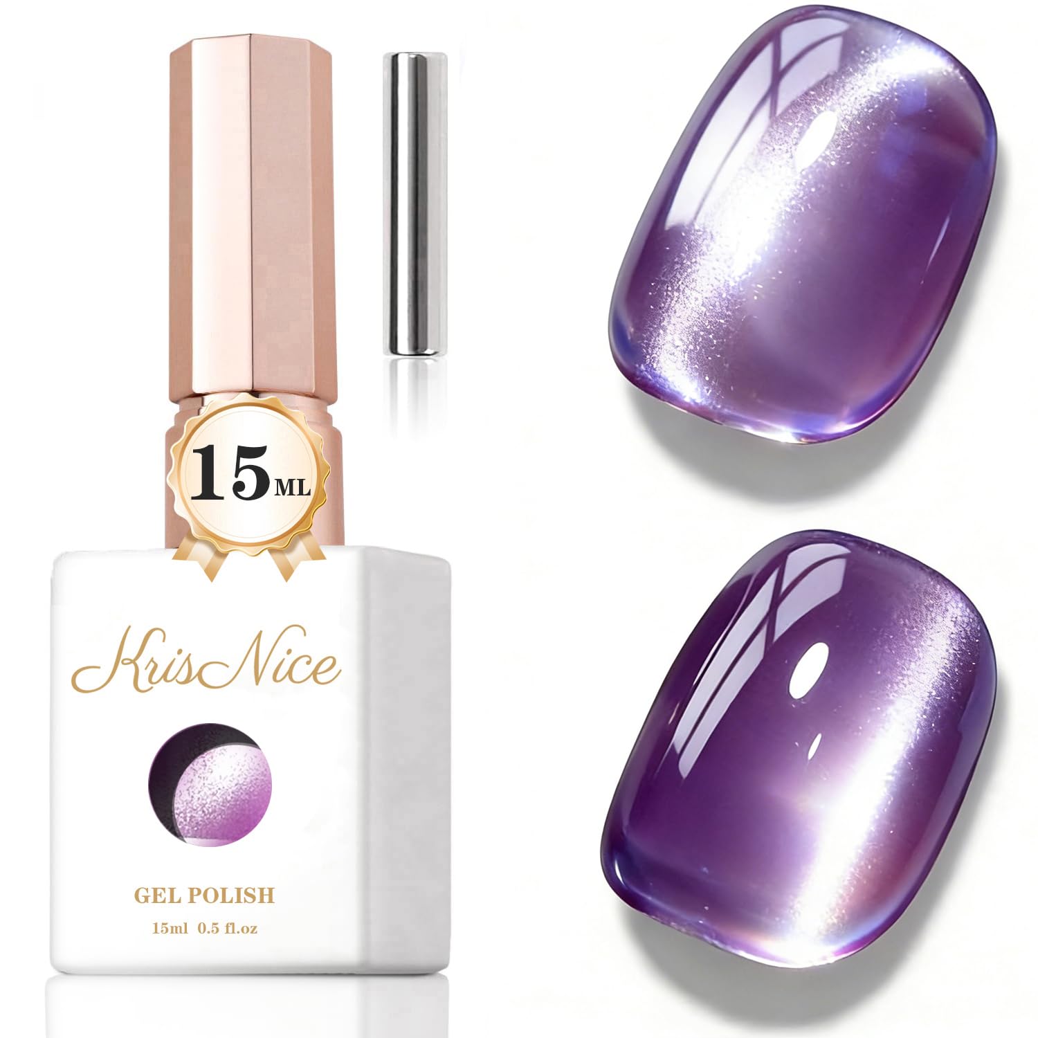 KRISNICE UV Nagellack Cat Eye 15 ML, Gellack mit Magnet, Cat Eye Uv Gel, Glitter Gelnagellack Soak Off Reflective Gel Magnetic Nail Polish für Frauen und Mädchen (Fliederfarbe-MY031)