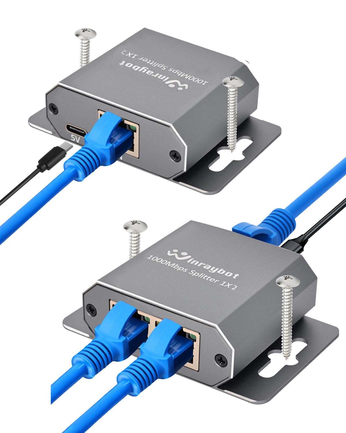 Répartiteur Ethernet 1 vers 2 - Répartiteur de câble Ethernet RJ45 fixable - Commutateur Ethernet 2 ports - 1000 Mbit/s - Pour câble Cat 5/5e/6/7/8, peut être fixé au mur