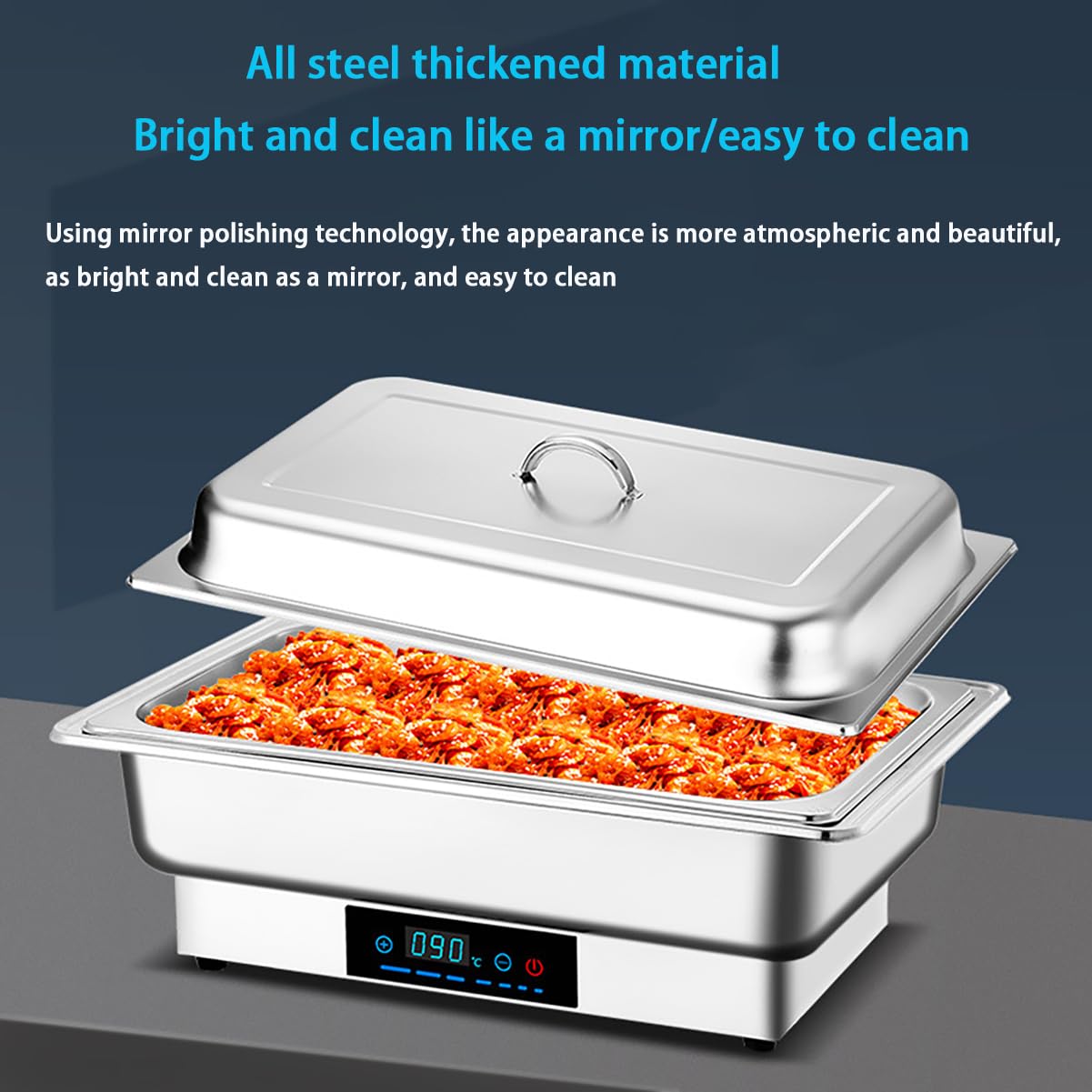 Pentola Calda a Buffet Server con Coperchio, scaldavivande in Acciaio Inox, stoviglie dell'hotel, fornello Quadrato per la Colazione, pentola isolata,B