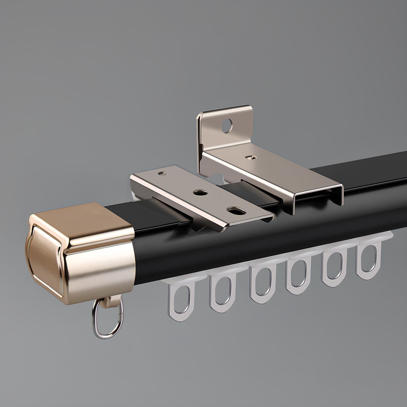 Rail de rideaux coulissant en aluminium noir pour plafond et mur - Kit complet silencieux 140 cm