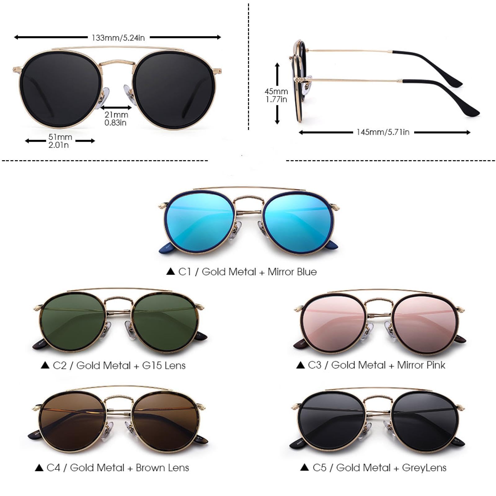 Gafas de sol con protección UV400 | Redondas para hombre y mujer con montura de doble puente | Lentes color caramelo para deportes al aire libre y conducción