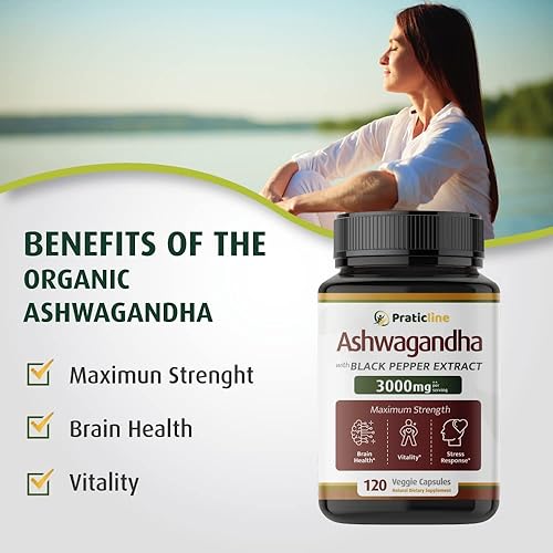 Miniatura 4 de Ashwagandha Cápsulas 3,000 mg - 120 cápsulas veganas hechas con polvo de Ashwagandha orgánico y extracto de raíz. Sin gluten. Fabricado en Estados