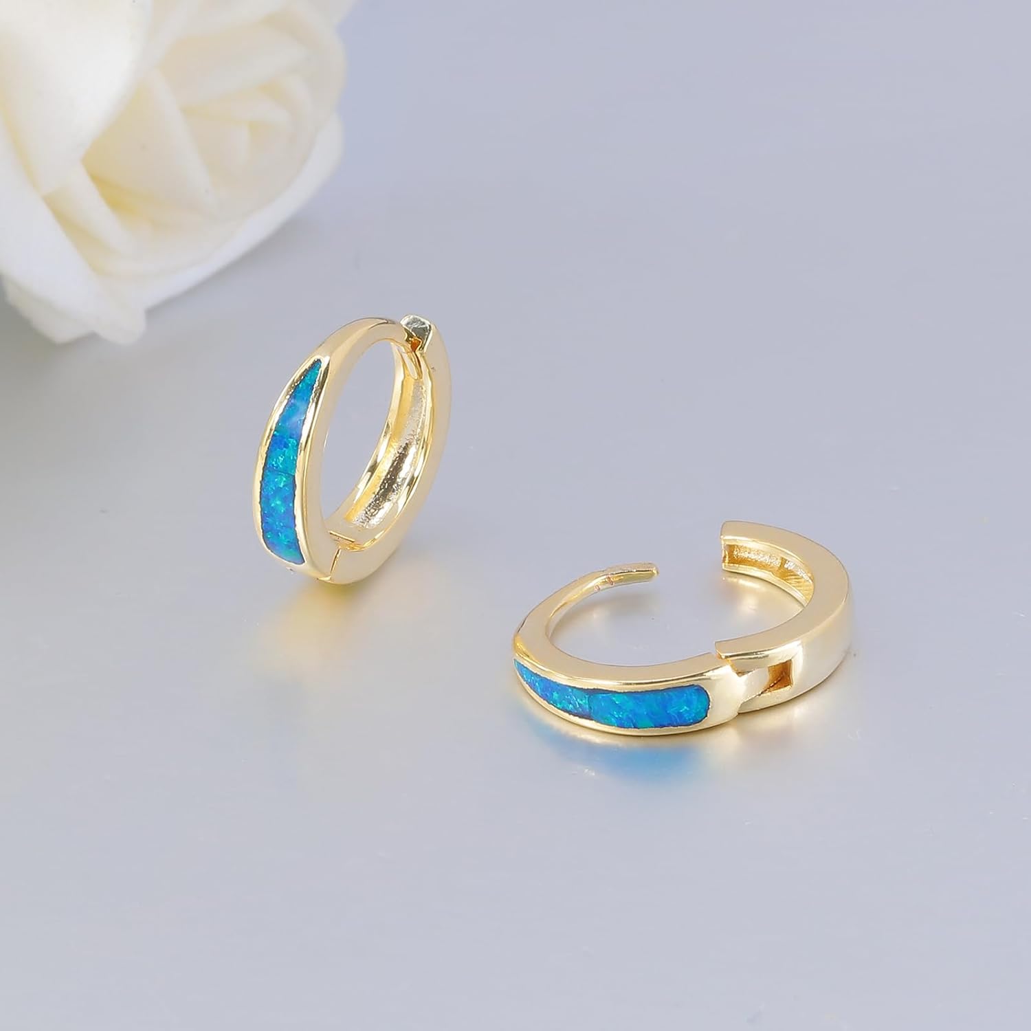CiNily Opal Earrings, Small Gold Hoop Earrings for Women Trendy 14k White Gold Plated Huggie Hoop Earrings Silver Chunky Earrings Gold Opal Jewelry Gift for Mothers Day Birthday Daily, 12 MM - Image 4
