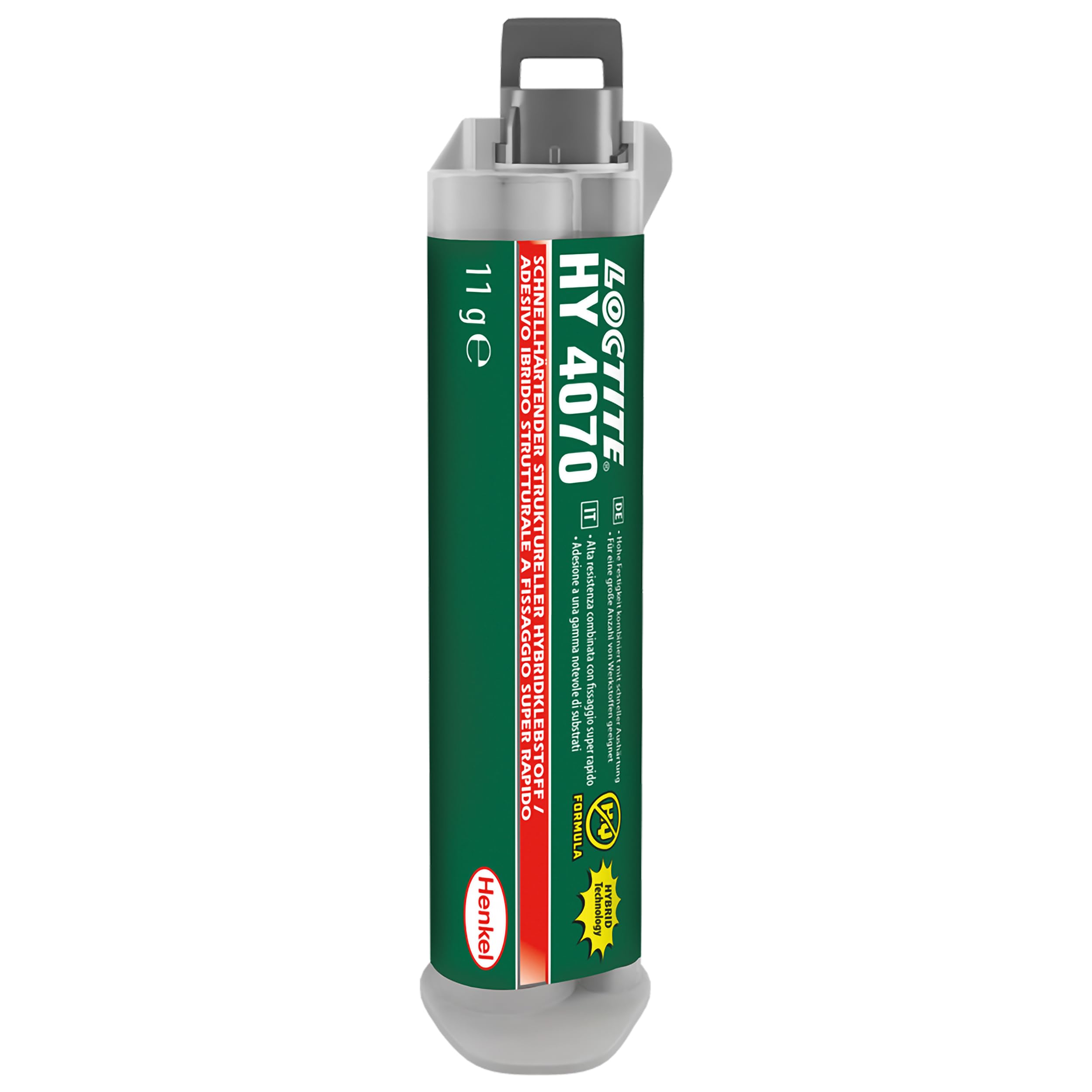 LOCTITE HY 4070, Adesivo bicomponente in gel ibrido tra cianoacrilato e acrilico, Potente adesivo strutturale a fissaggio rapido, 1 siringa da 11g