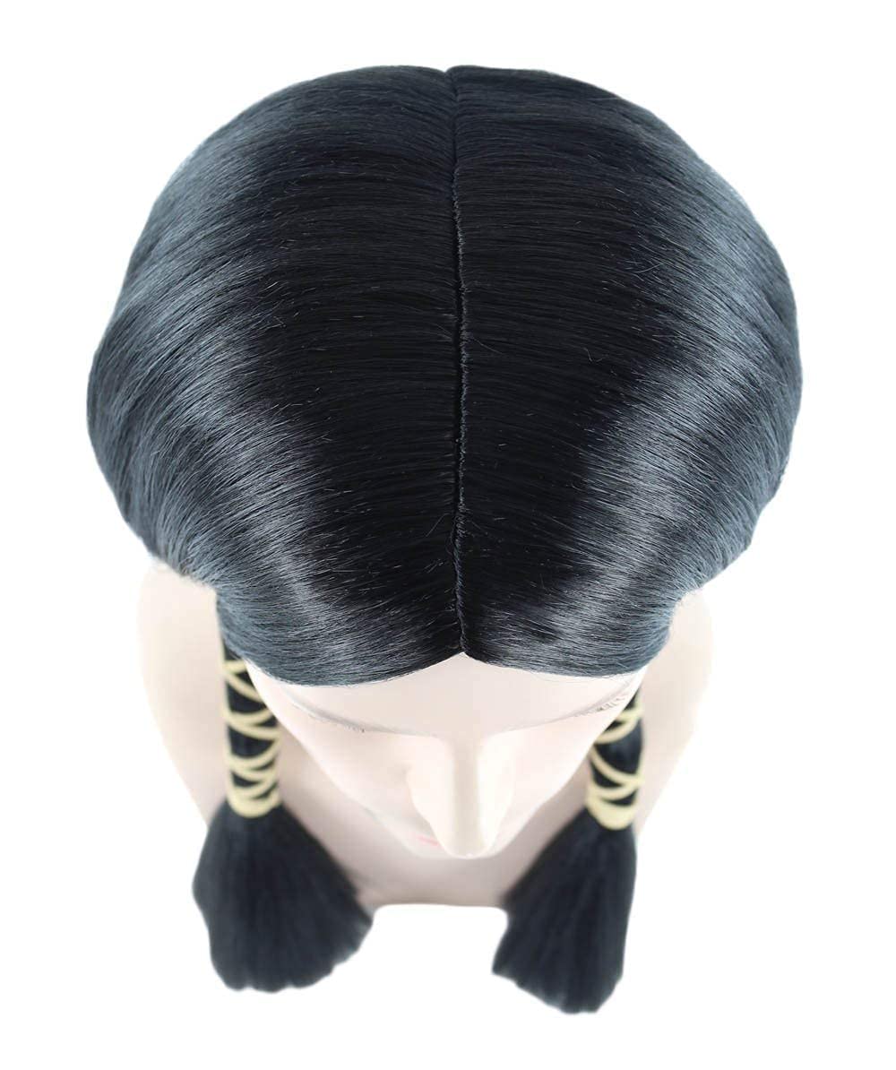 HPO Adult Men's Black Native American Wig, Best for Halloween, Flame-retardant Synthetic Fiber