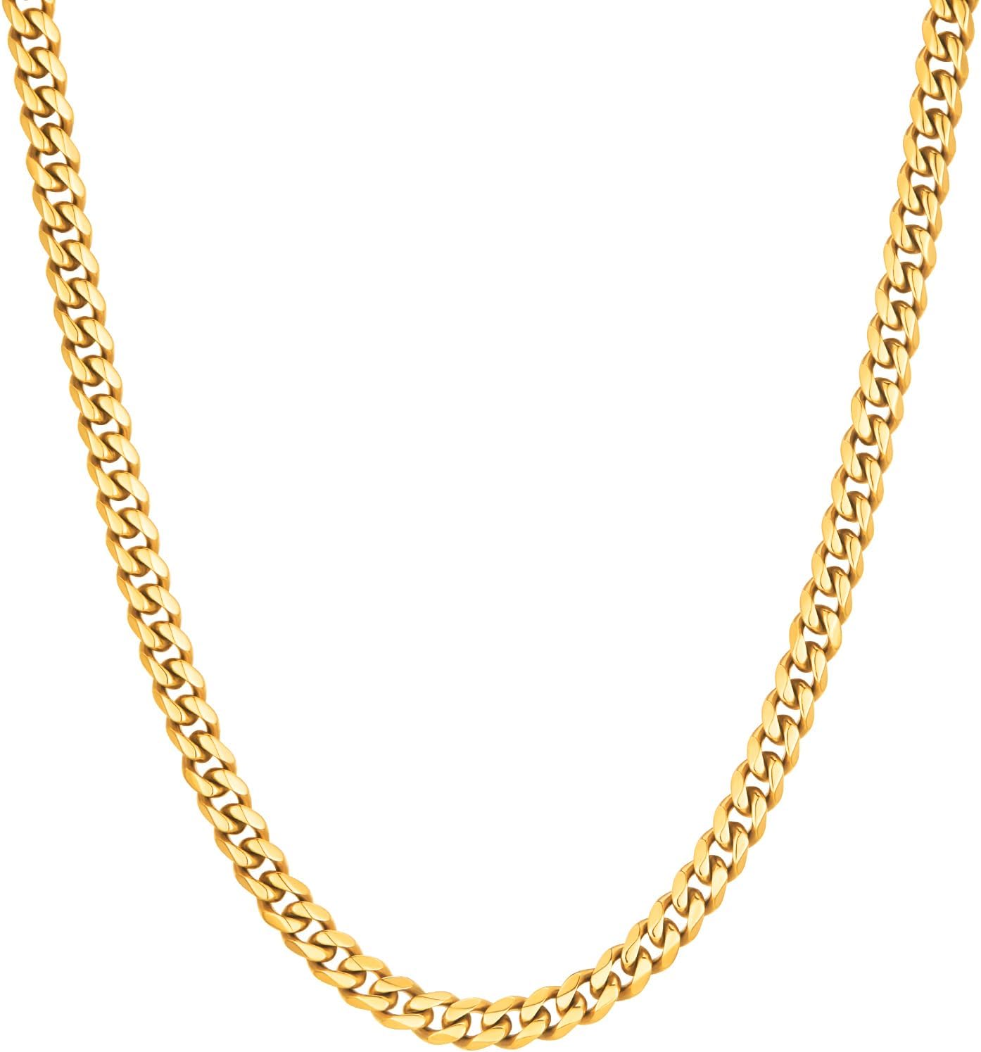 VEXXS Men's Gold Chain Diamond Cut, 18K Real Gold Filled Cuban Link Chain, Durable No Color Fading Curb Chain 5mm Necklace for Men and Women