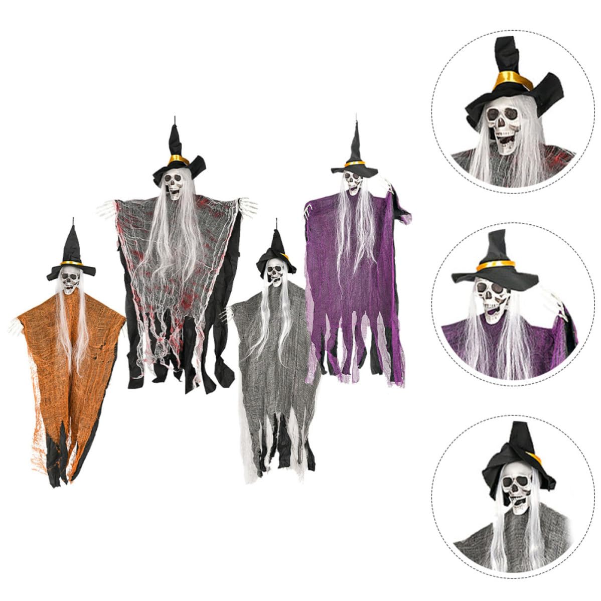 Luxshiny 4 Pezzi Decorazioni Halloween con Scheletri Appesi, Facile da Appendere e Posizioni Regolabili, Materiale Plastico e Ferro, per Balconi e Portici