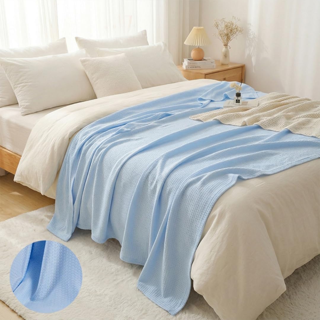 JvFbjLF Sofa Bed Blanket – Cooling Fibres, Light & Soft(Sky Blue,100x150cm)