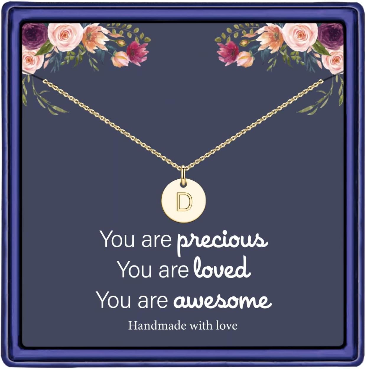 HidepooDisc Initial Necklaces for Women Girls, 14K Gold Filled Dainty Round Disc Double Side Engraved Hammered Initial Necklace Personalized Letter Pendant Initial Necklaces Jewelry Gifts for Women Girls