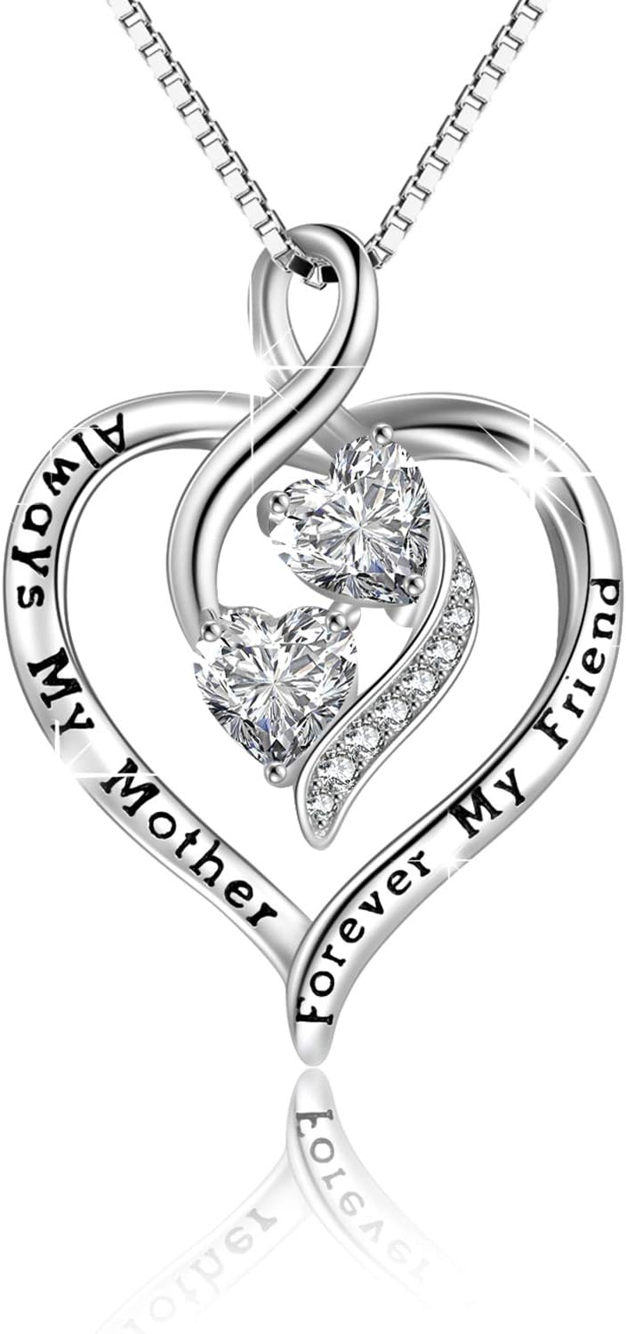 Mother Necklace Mum Gifts from Daughter Sterling Silver Love Heart Pendant Necklace Jewellery for Mum