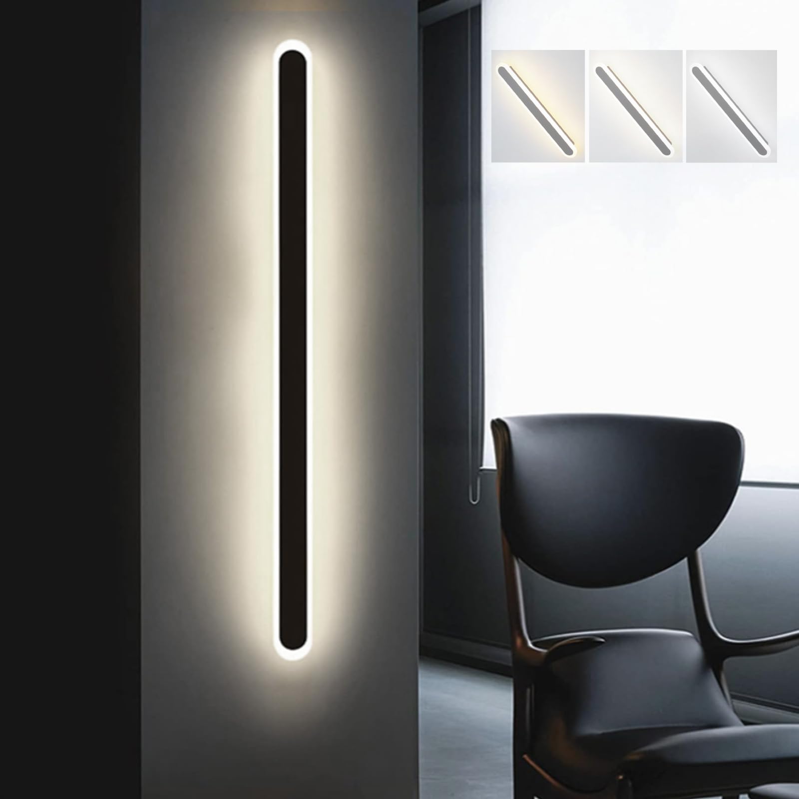 JYBNBBE Wall Sconce Lights Indoor Strip Oval Wall Lamp Long Modern LED Black Simple Aluminum Acrylic,Wall Mounted Balcony Lighting Bedside Decoration,Neutral Light-60cm