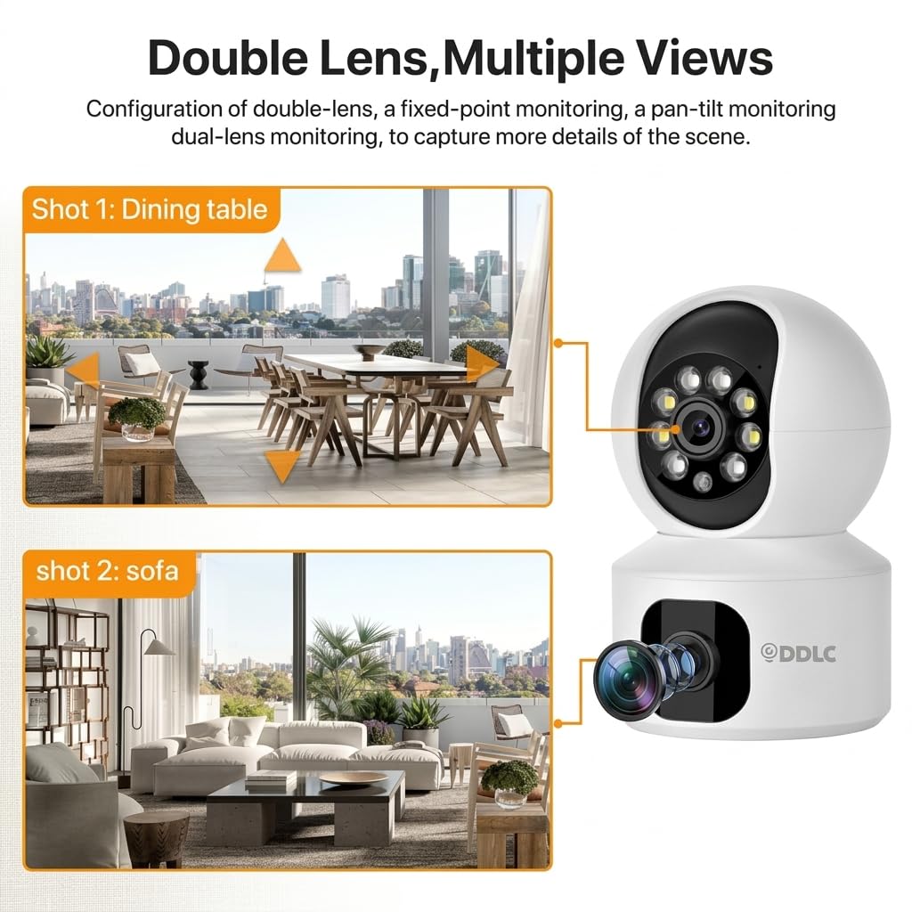 DDLC 5MP Indoor WiFi Smart CCTV Camera for Home | 1080p Full HD | Color Night Vision | Motion Detection | Two Way Audio | Wireless Home Security Camera with Mobile App V380 Pro (Upro Dual Lens) 1