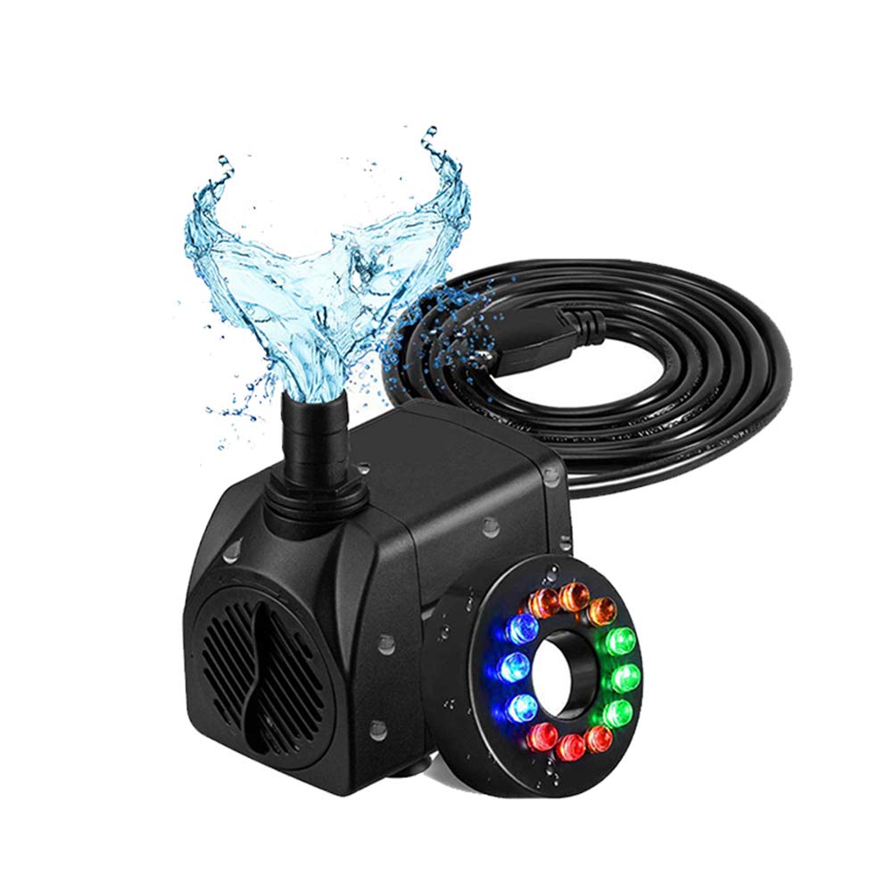 JAWSEU Mini Bomba de Agua Sumergible con luz LED, 4 Colores, Bomba de Fuente de Acuario para Piscinas Pequeñas, Tanques de Peces de Acuario, Fuente de Decoración