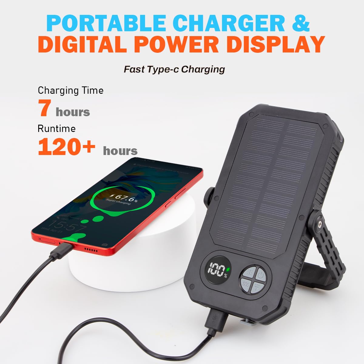 Linterna LED recargable para camping, 10000 mAh, luces de camping portátiles de hasta 120 horas, 12 modos de luz, regulable, pantalla digital LCD, impermeable, artículos esenciales de camping para