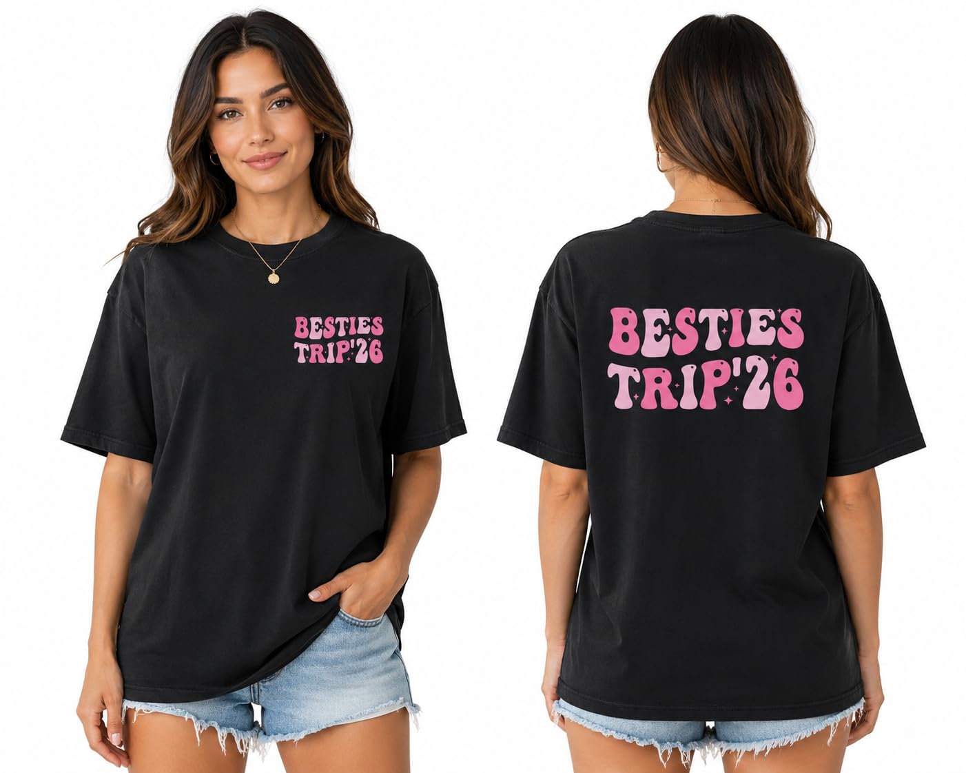 Besties Trip 2026 Oversized T Shirt for Women | Matching Girls Trip Tshirt | Best Friend Vacation Outfit | Oversized BFF Trip Shirt | Trendy Travel T-Shirt-picture-31